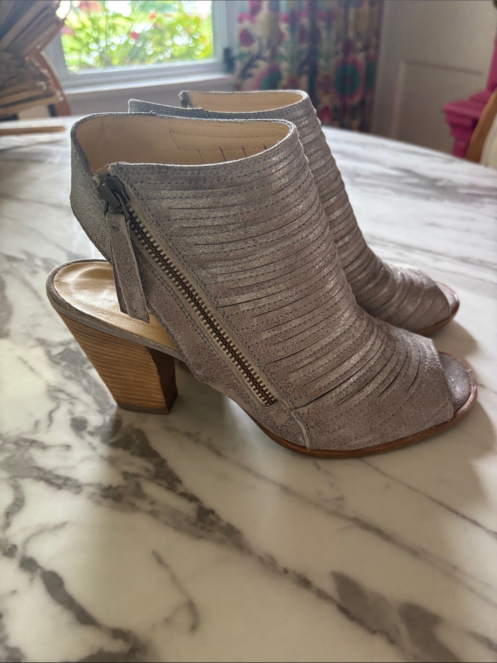 Paul Green Silver Open-Peep Toe Block Heel Booties